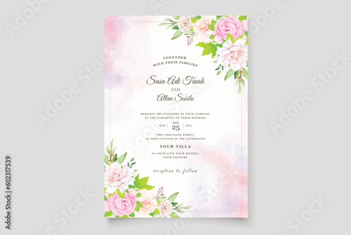 watercolor floral roses with pink color card © lukasdedi