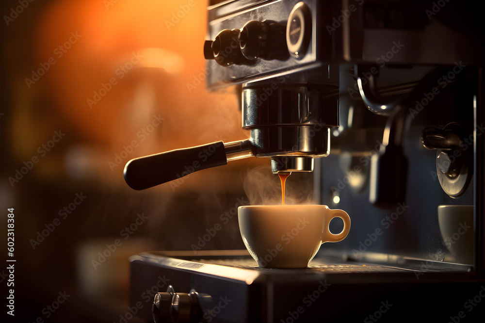 Espresso concentrated shot on a cafe background. Generative AI.