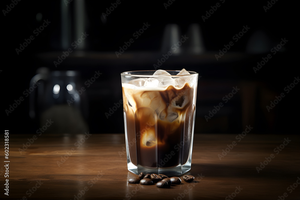 Iced Coffee and served over ice. It can be served black or with milk and sugar. Generative AI. Iced Coffee and served over ice. It can be served black or with milk and sugar. Generative AI.