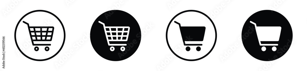 Shopping cart icon set. Full and empty shopping cart symbol in thin line and flat style. Online shop, buy, sale button symbol for apps and websites. Vector illustration Shopping cart icon set. Full and empty shopping cart symbol in thin line and flat style. Online shop, buy, sale button symbol for apps and websites. Vector illustration