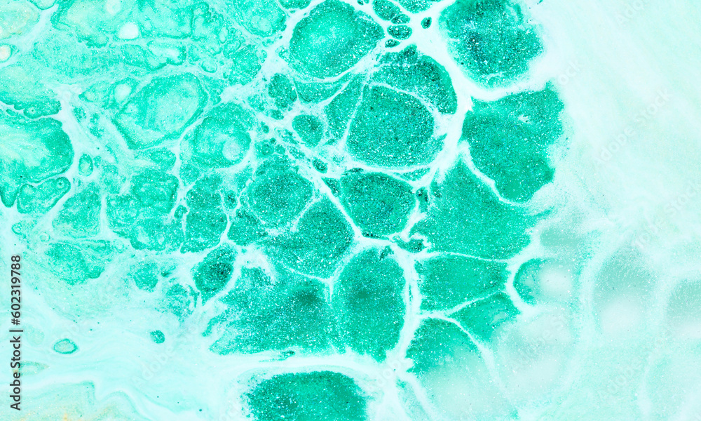 Naklejka premium Abstract green color background. Multicolored fluid art. Waves, splashes and blots acrylic alcohol ink, paints under water