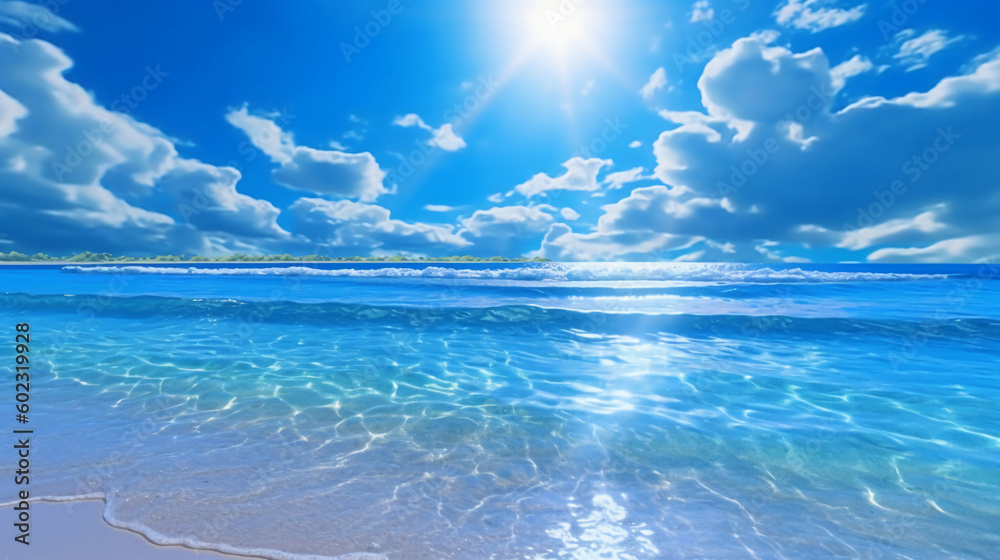 A beautiful beach with crystal blue water and white sand. AI generative A beautiful beach with crystal blue water and white sand. AI generative