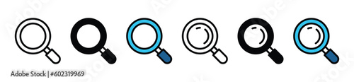 Search icon. Magnifying glass icon in thin line, flat, and color style on white background for apps and websites. Magnifier or loupe symbol. Vector illustration