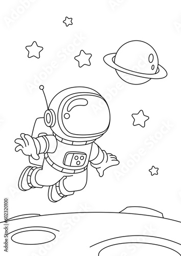 Vector illustration. Coloring page decorated with outline space elements. Coloring book page printable template a4 for children and adult