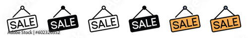 Sale signboard icon in thin line, flat, and color style on white background. Vector illustration