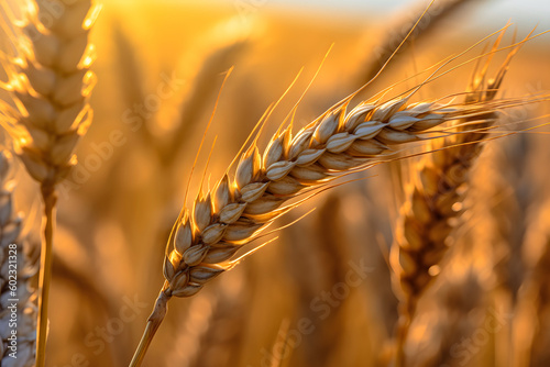 Close up wheats, sunny field, agricultural, generative ai.