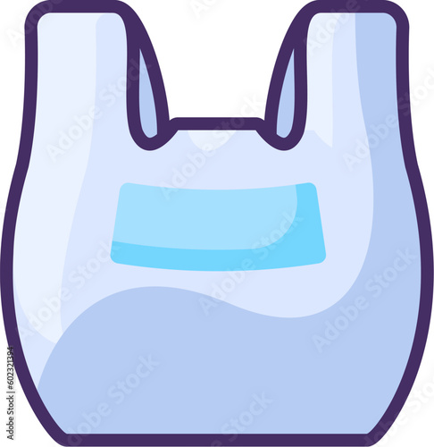 PVC cellophane bag with handles. Recycling of plastic production and packaging waste. Flat icon in stroke, element for infographics design. Simple cartoon outline vector isolated on white background
