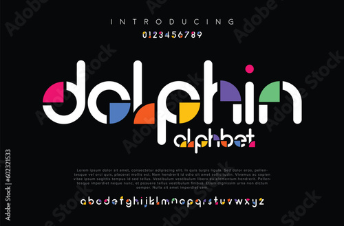 Dolphin alphabet abstract colour dots logo font alphabet minimal modern urban fonts for logo design