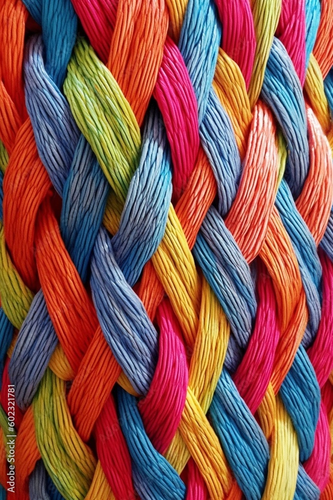 Pattern of multicoloured ropes, created with generative AI