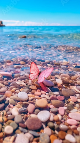 Beautiful transparent pebbles on the beach. AI generative