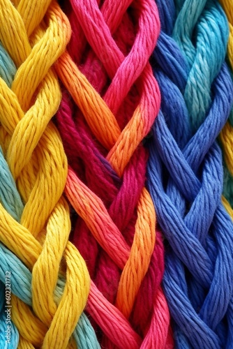 Pattern of multicoloured ropes, created with generative AI