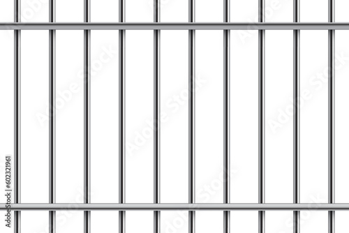 3d prison cage vector illustration. Realistic vertical and two horizontal metal jail bars, iron grid mesh of crossed rods, gaol lattice from pipes for arrest and punishment of criminals in jailhouse