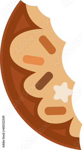Bitten glazed hazelnut donut with milk filling and nut topping. Sweet high calorie food for morning breakfast. Simple colored flat vector icon isolated on white background