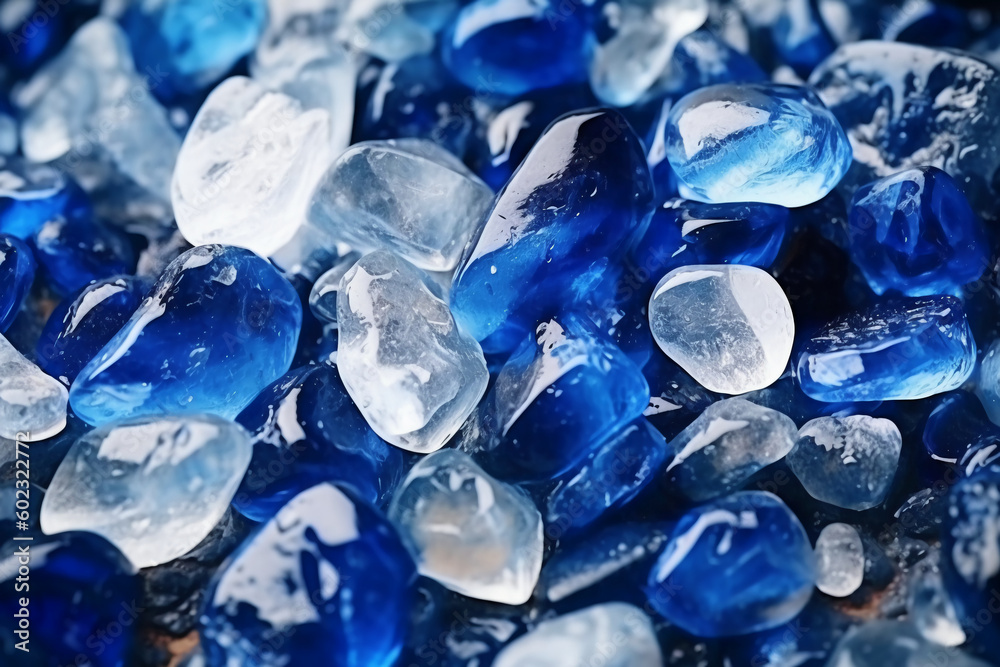 Blue and White Cristal stones like ocean in water. AI generative Blue and White Cristal stones like ocean in water. AI generative