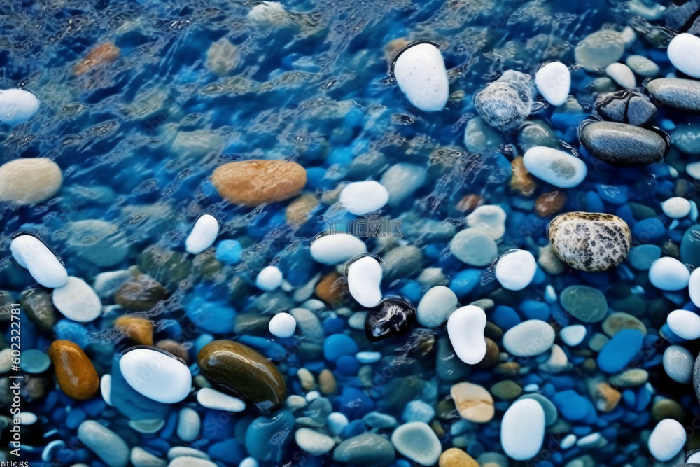 Blue and White Cristal stones like ocean in water. AI generative Blue and White Cristal stones like ocean in water. AI generative