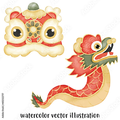 Chinese new year, new year, watercolor, dragon, rabbit, cute rabbit
