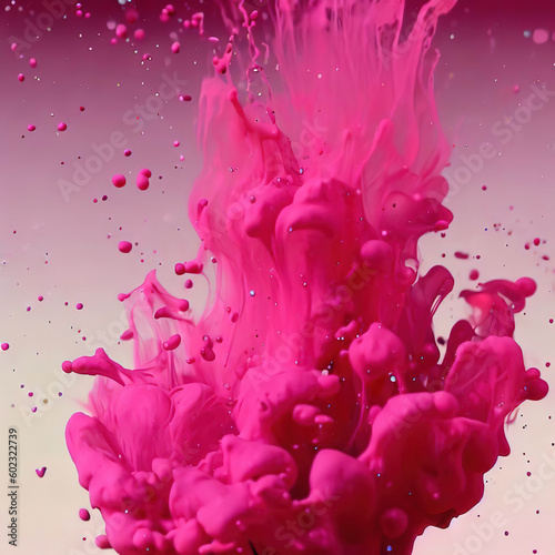 pink Color splash - Multiple colorful water explosion fluid ink particles slow motion in water with Generative AI.