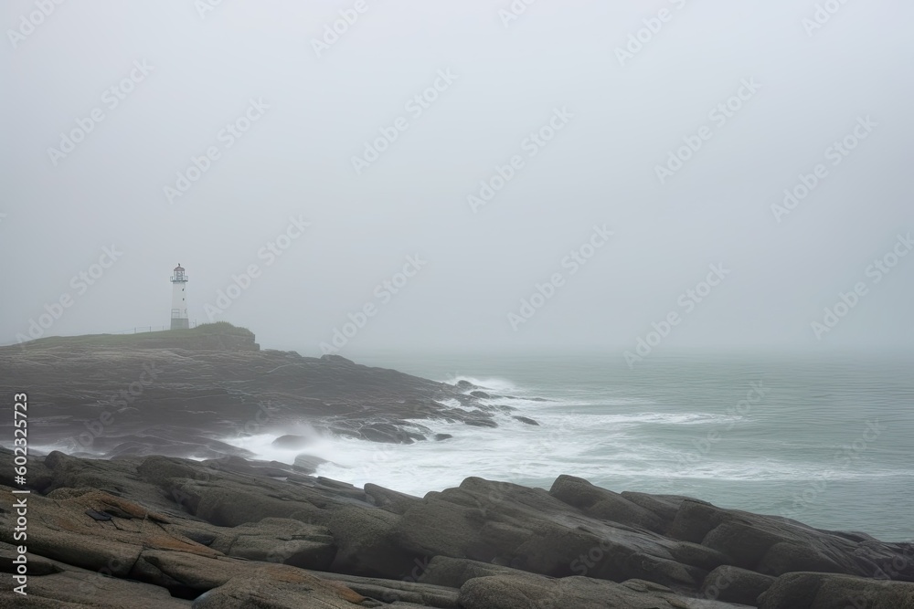 Misty Coastline with Lighthouse - AI Generated