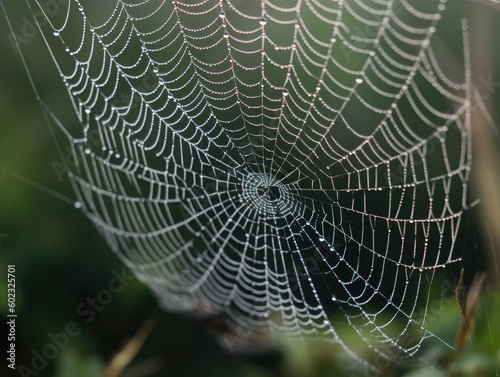 Spiderweb in Misty Morning Dew - AI Generated