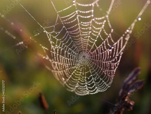 Spiderweb in Misty Morning Dew - AI Generated