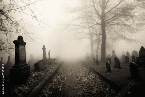 Misty Graveyard at Dusk - AI Generated