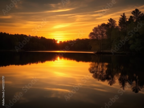 Sunset Reflection on Tranquil Lake - AI Generated