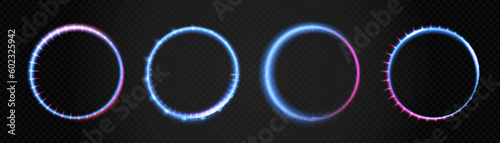 Abstract ring background with glowing swirling background. Energy flow tunnel. Blue portal, platform. Magic circle vector. Round frame with light effect and place for text and advertising.