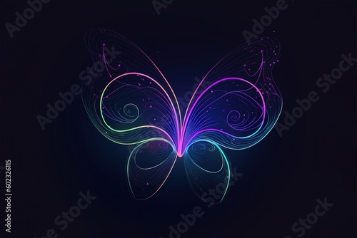 Colourful butterfly neon, simple minimal tech illustration.