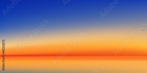 Sunset Sky with Clear Blue,Orange,Yellow colour in Evening,Dramatic twilight landscape dusk sky in Golden hour,Vector horizon Sunrise in Morning banner of Sunlight for four season background