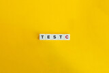 TEST C Banner. Letter Tiles on Yellow Background. Minimal Aesthetics.