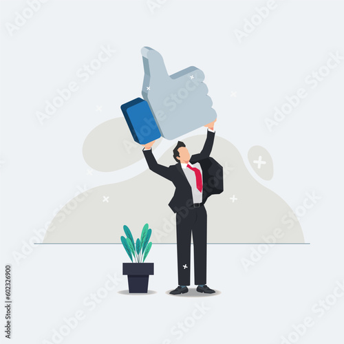 Vector businessman picking up the thumb up like icon. Businessman get appreciation concept illustration