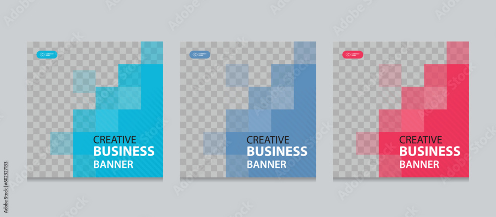 Set of Editable square business web banner design template.  Suitable for social media post, instagram story and web ads. Vector illustration with Space to add pictures. - obrazy, fototapety, plakaty 