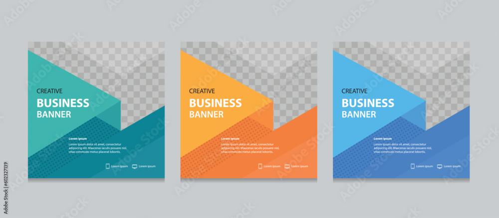 Set of Editable square business web banner design template.  Suitable for social media post, instagram story and web ads. Vector illustration with Space to add pictures.