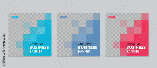 Set of Editable square business web banner design template.  Suitable for social media post, instagram story and web ads. Vector illustration with Space to add pictures. photo