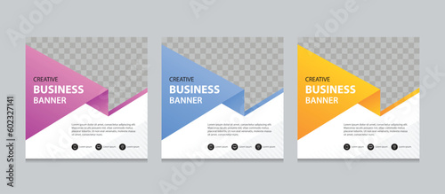 Set of Editable square business web banner design template. background gradients color. Suitable for social media post  instagram story and web ads. Vector illustration with Space to add pictures.