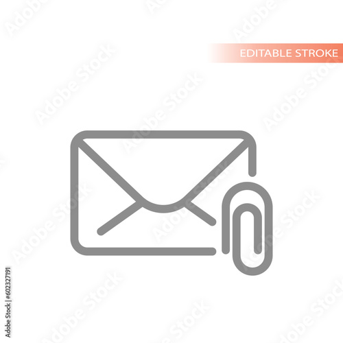 Letter and paperclip line vector icon. Envelope, mail, email with attached file or files outlined symbol.
