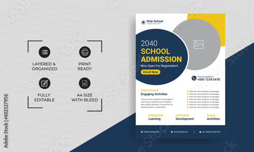 School admission kids education flyer template. Kids back to school education admission flyer poster layout template