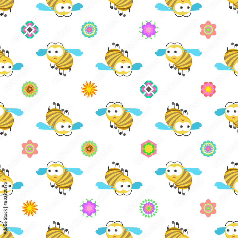 Seamless Pattern Abstract Elements Different Bee Insect Beetle With Flower Vector Design Style Background Illustration Texture For Prints Textiles, Clothing, Gift Wrap, Wallpaper, Pastel Seamless Pattern Abstract Elements Different Bee Insect Beetle With Flower Vector Design Style Background Illustration Texture For Prints Textiles, Clothing, Gift Wrap, Wallpaper, Pastel