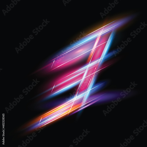 neon linear speed number three and colorful speed glowing with neon light, abstract fantasy background, virtual reality cyber space, digital number. vector illustration