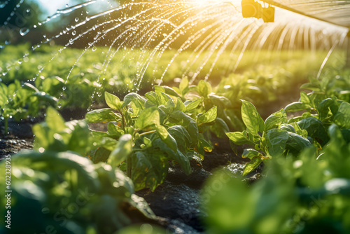 Sprinkle water field plant, sustainable agriculture, generative ai.