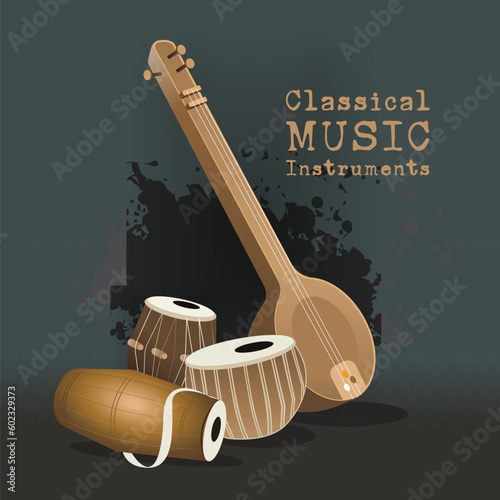 Set of Traditional Classical music instruments vector illustration