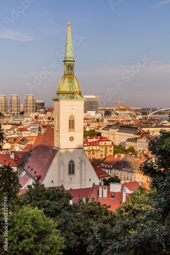 Aerial view of the old town in Bratislava with St Martin's Cathedral, Slovakia