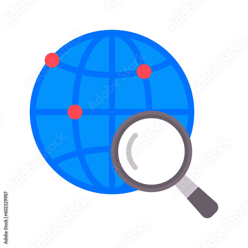 Global search sign icon. Earth under magnifying glass.