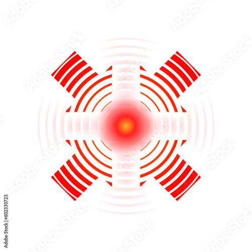 Pain circle red icon for medical painkiller drug medicine. Vector red circles target spot symbol for pill medication design template of body or muscular joint pain and head ache analgetic remedy