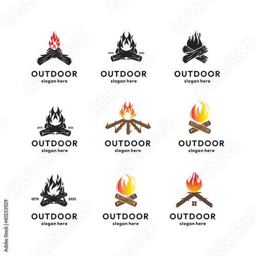 set of campfire vector icon