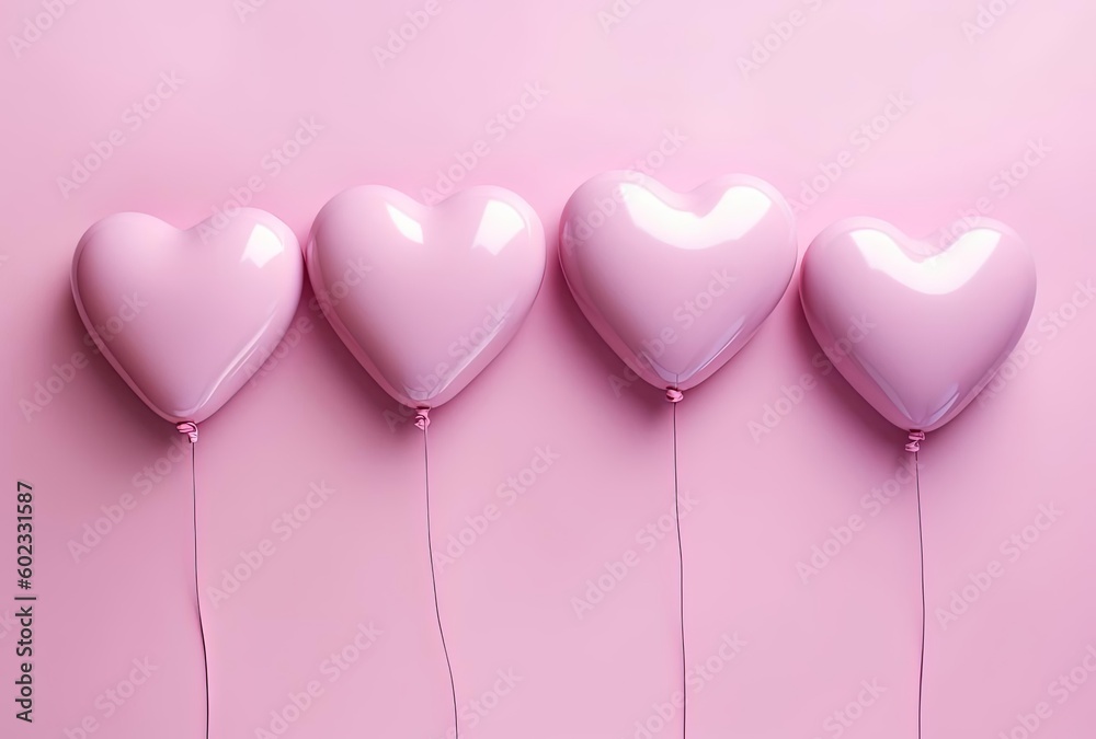 pink heart balloons on a pink surface, generative ai