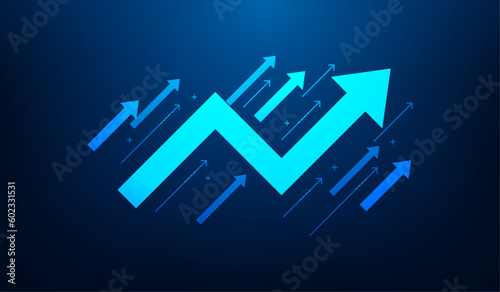 business finance investment graph arrow up technology. Income and return on investment. trading stock market increase concept. vector illustration fantastic low poly wireframe design.