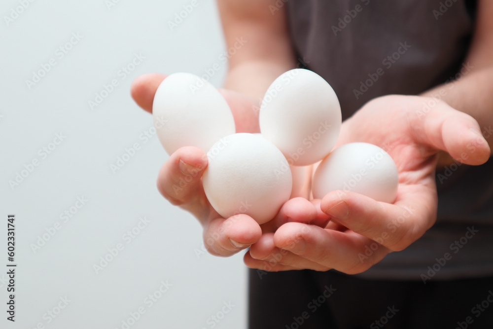 Farmer with fresh organic eggs. Human hands hold a chicken eggs Farmer with fresh organic eggs. Human hands hold a chicken eggs