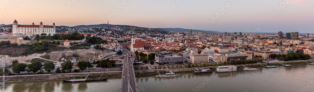 Panorama of the old town and castle in Bratislava, Slovakia