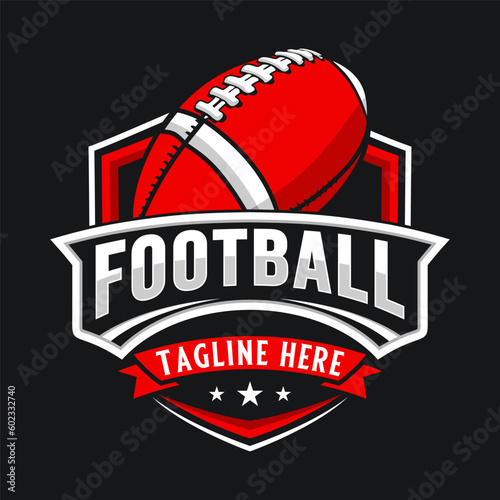 football Sport vector Logo design. emblem shape with football icon above brand name, perfect for football team